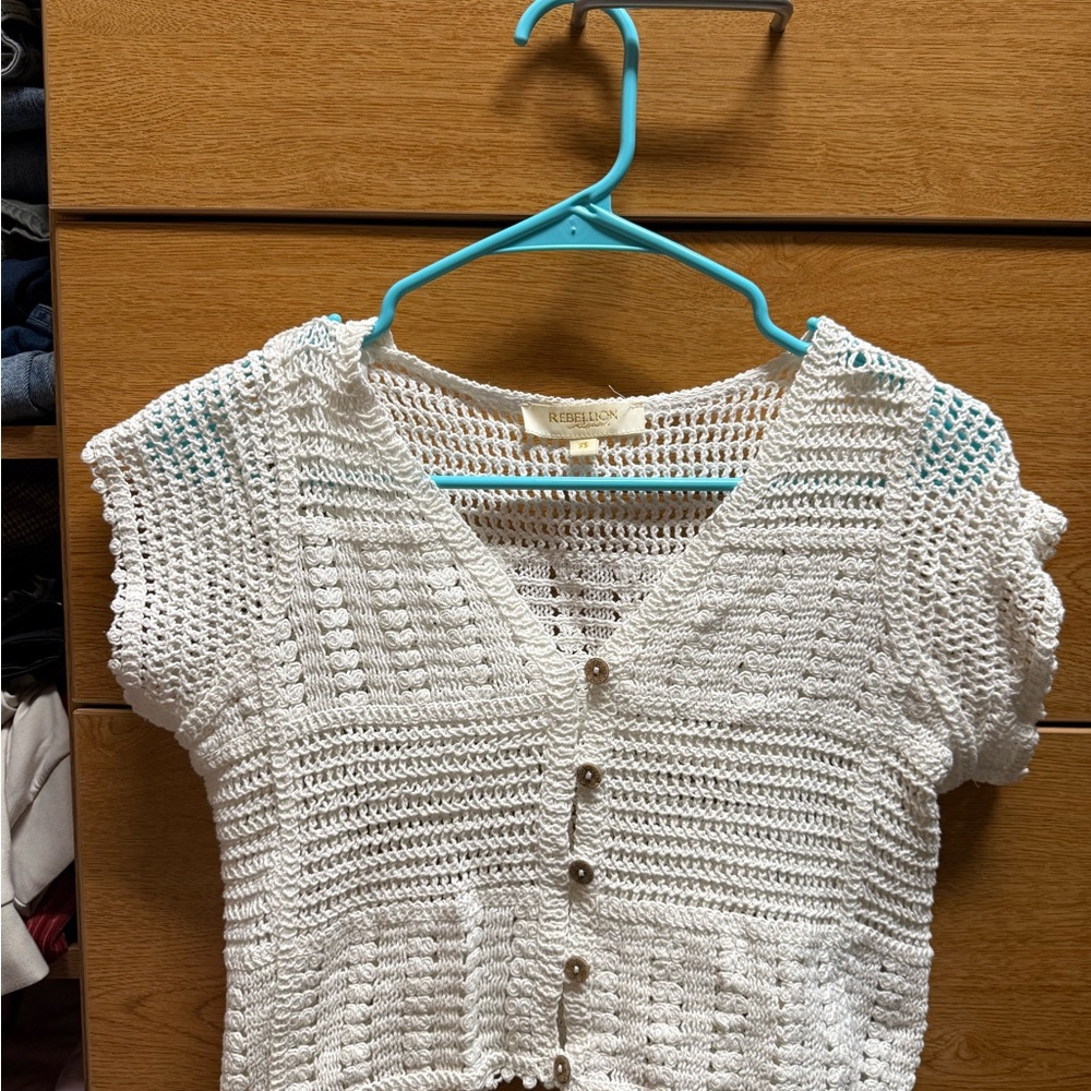 White Crochet Short Sleeve Top